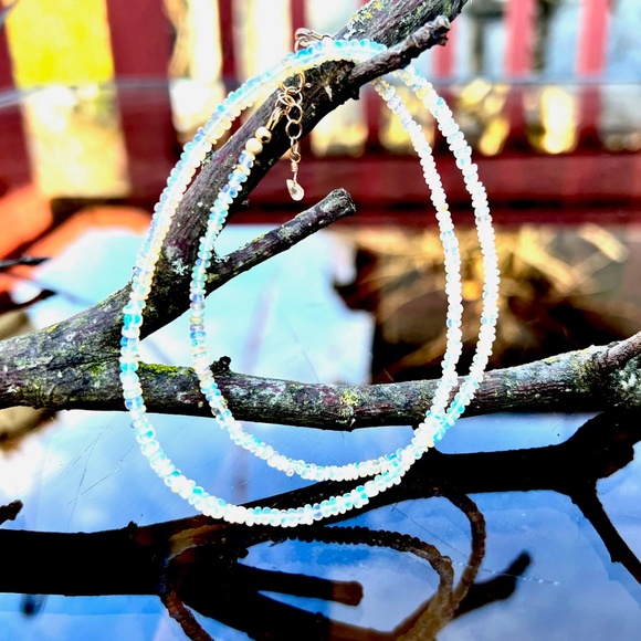 Rainbow Natural Untreated Welo Opal Necklace Handmade Solid 14K Yellow Gold - Picture 11 of 11